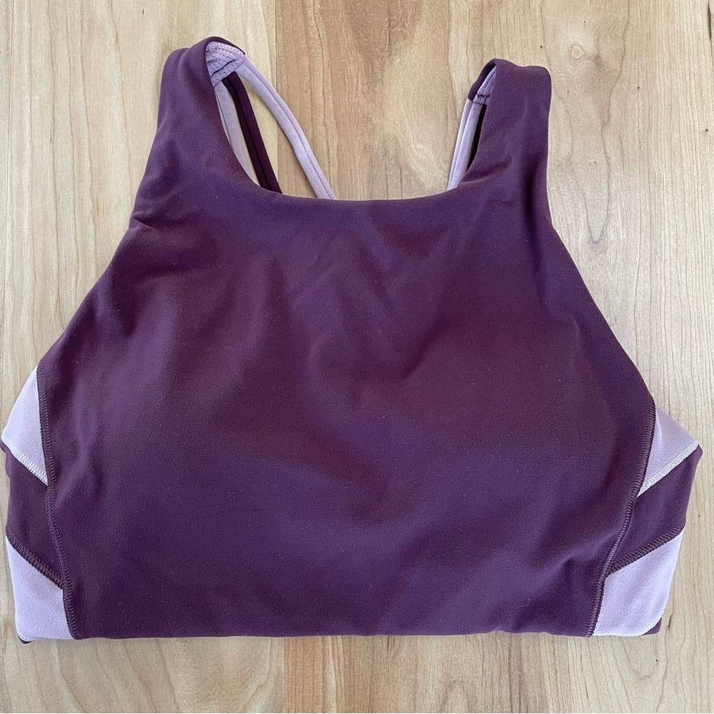 Athleta Strappy Lined Sports Bra Purple Small Yoga Running Cross training
